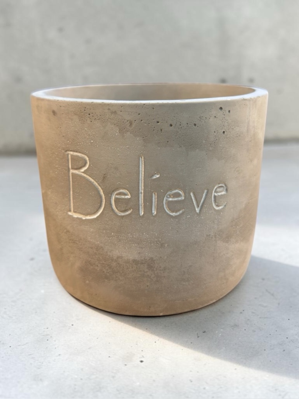 6” Cement Planter “Believe” – Modern Minimalist Heavy Pot
